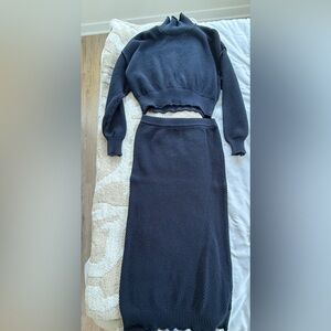Free People Navy Sweater and Skirt Set